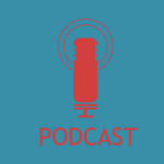 Ein Bild mit einem Mikrophon und dem Schriftzug "Podcast"
