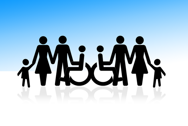 Eine Grafik mit mehreren Menschen mit und ohne Behinderung