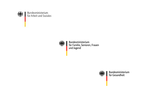 Logos der Bundesministerien - BMAS, BMFSFJ, BMG