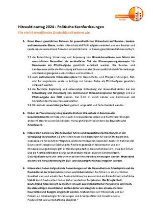 Hitzeaktionstag 2024 - Politische Kernforderungen
