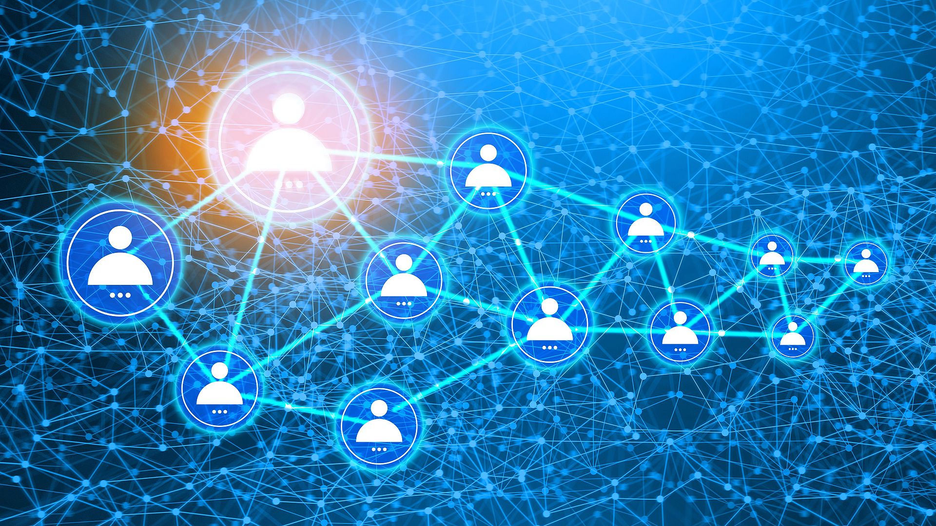 Bild Intranet mit Menschen-Icons, die mit Linien untereinander vernetzt sind Bild Intranet mit Menschen-Icons, die mit Linien untereinander vernetzt sind