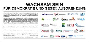 Anzeige "Wachsam sein - Für Demokratie und gegen Ausgrenzung" in der Süddeutschen Zeitung vom 22.11.2019