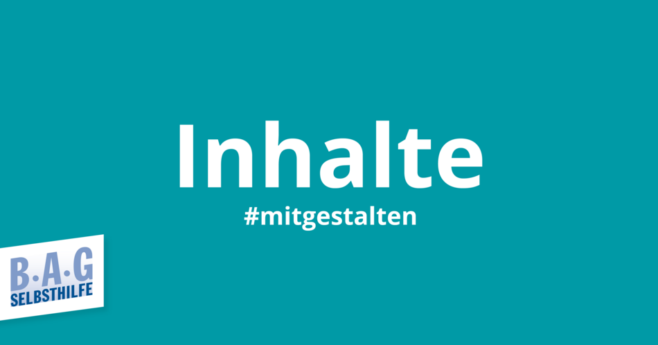 Sharepic zur Kampagne zum Thema Inhalte. Auf einem farbigen Hintergrund ist groß das Wort "Inhalte" zu lesen und klein darunter das Wort "mitgestalten".