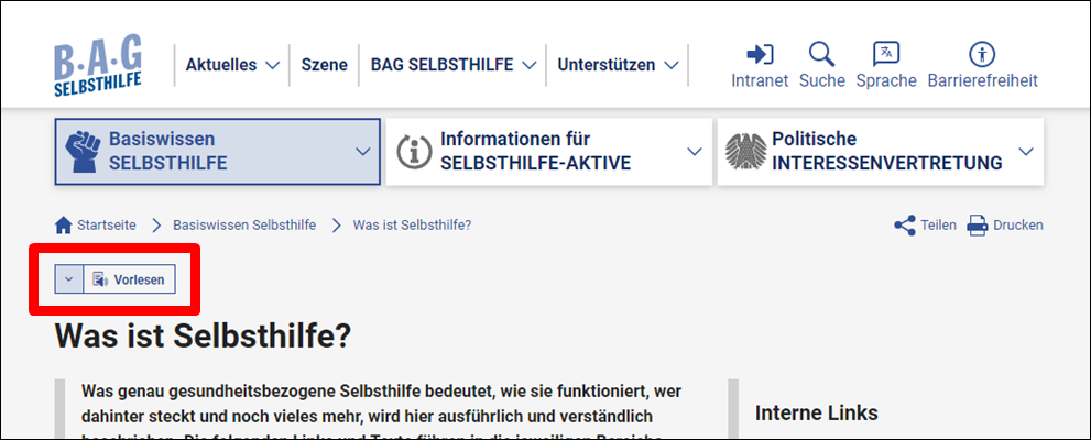 „Vorlesen“-Link