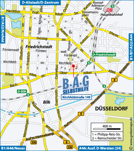 Stadtplan Detailansicht BAG SELBSTHILFE in Düsseldorf